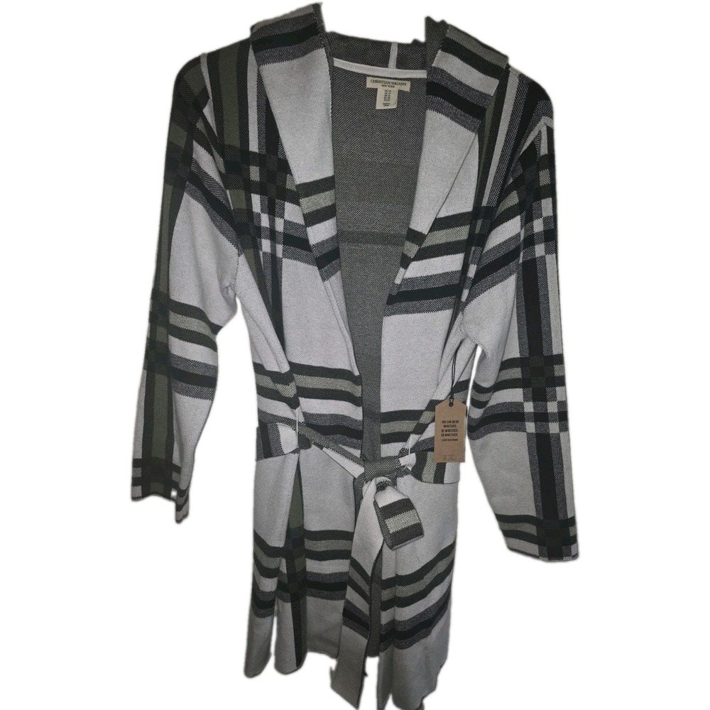 Christian Siriano Sz 1X (20) Hooded Plaid Cardigan Jacket w/Belt Cozy Chic - Picture 2 of 10